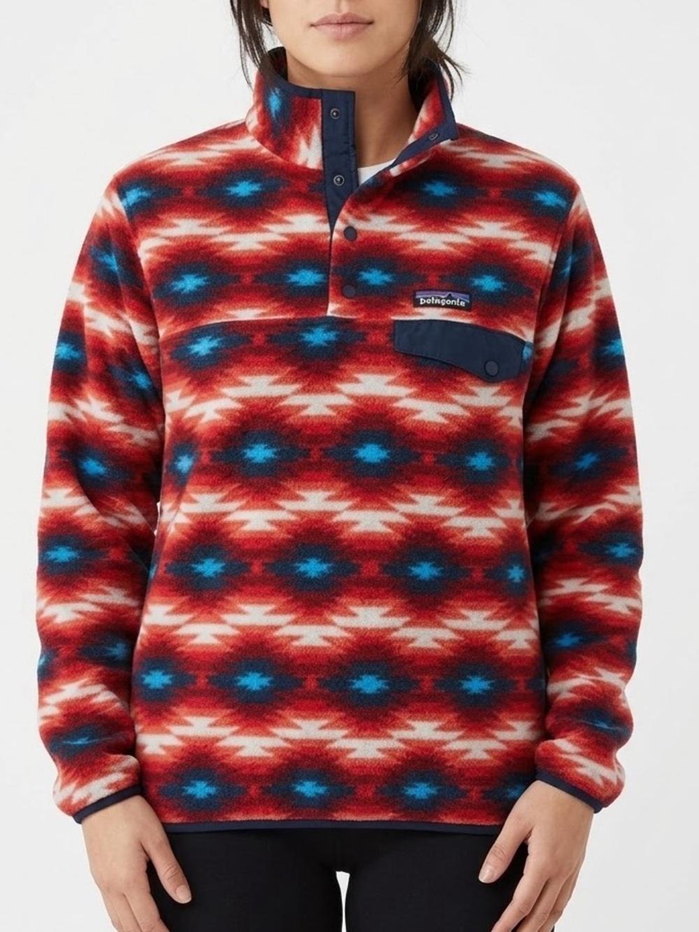 Patagonia Synchilla Snap T Fleece Womens L FA15 25455 Red Geometric Pullover